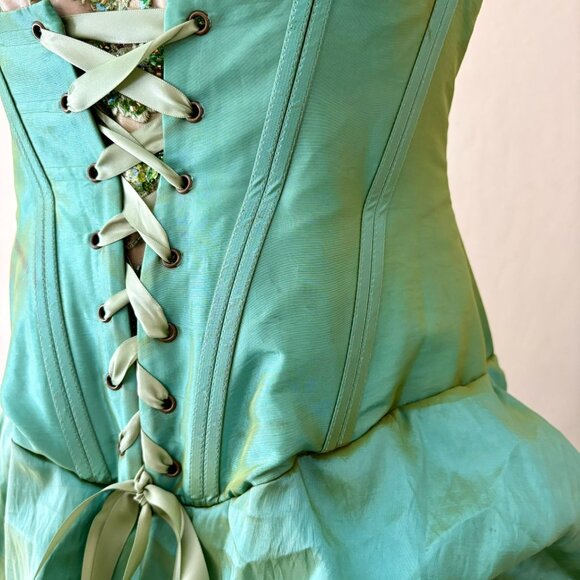 Alliage Paris Ruche Iridescent Green-Blue Gown | Corset Bust 38 | Size 12 AS-IS - Picture 15 of 16